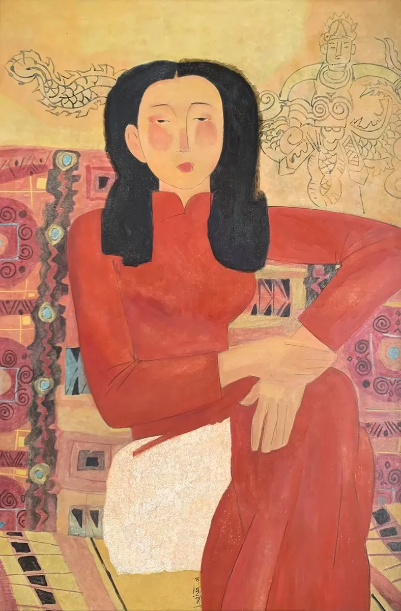 In Red 'Ao Dai' Dress